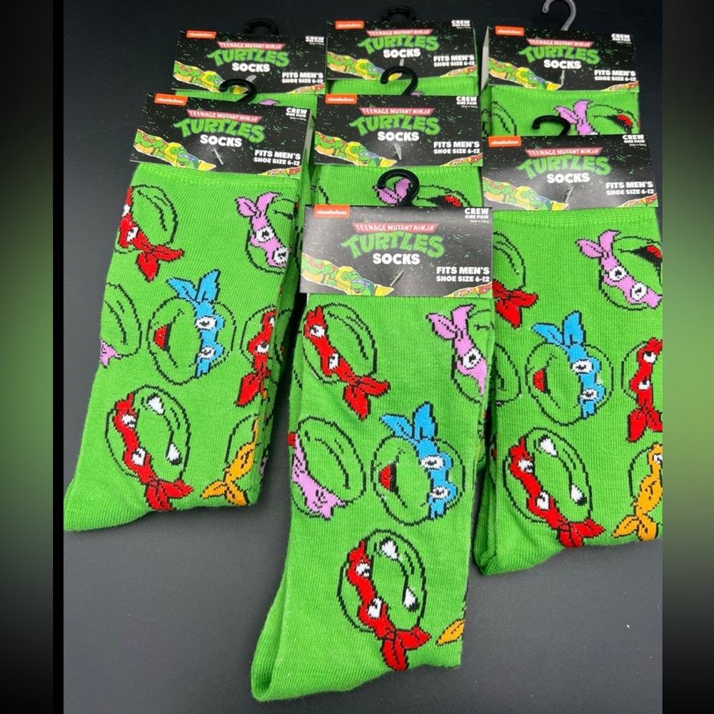 Teenage Mutant Ninja Turtles Crew Socks Size 6-12 Nickelodeon Green Lot Of 7